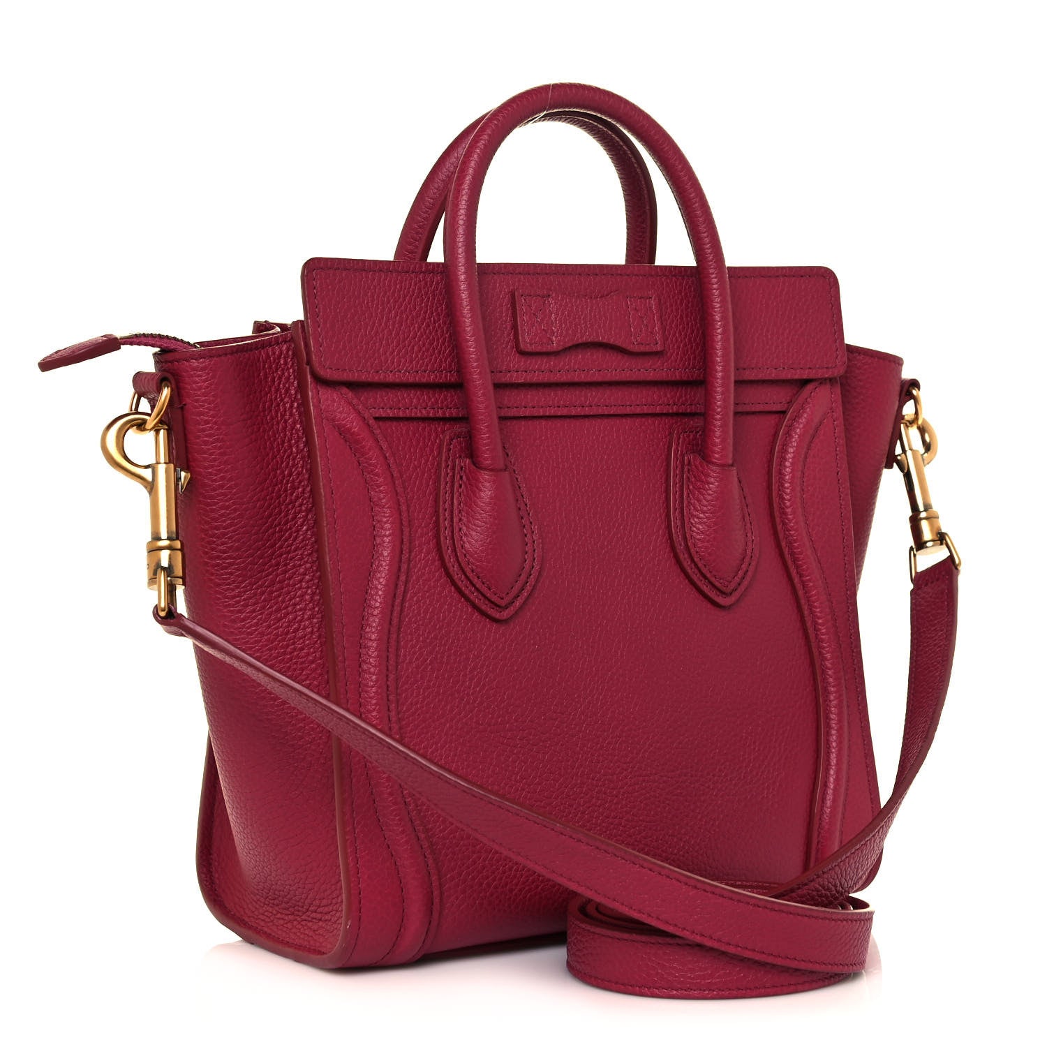 Celine Drummed Calfskin Nano Luggage Rasberry 3 of 10