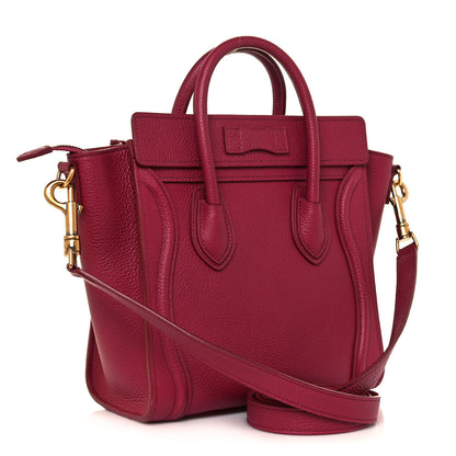 Celine Drummed Calfskin Nano Luggage Rasberry 3 of 10