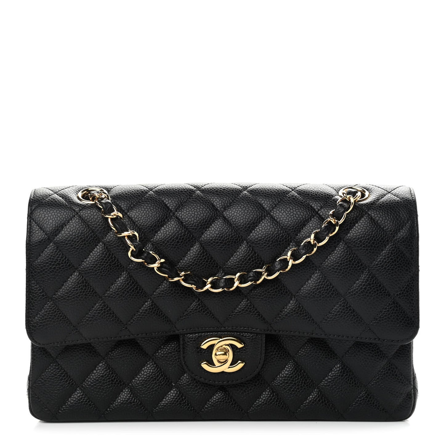 Caviar Quilted Medium Double Flap Black
