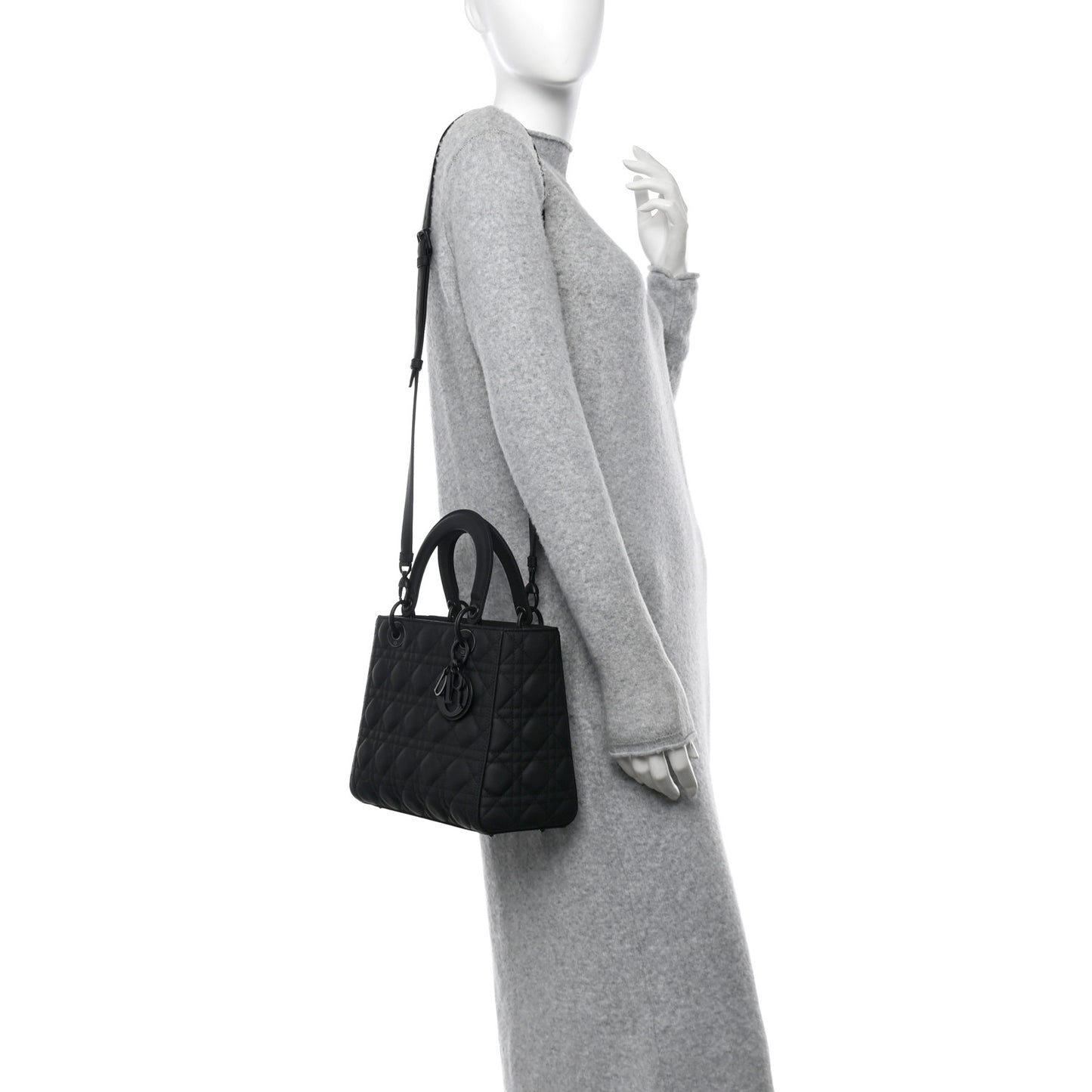 Ultra Matte Calfskin Cannage Medium Lady Dior Black