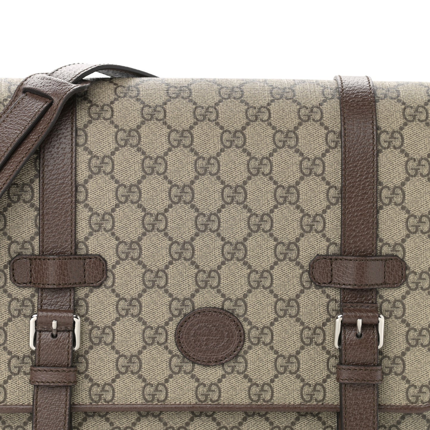 GG Supreme Monogram Textured Dollar Calfskin Retro Interlocking G Flap Messenger Bag Beige Ebony New Acero