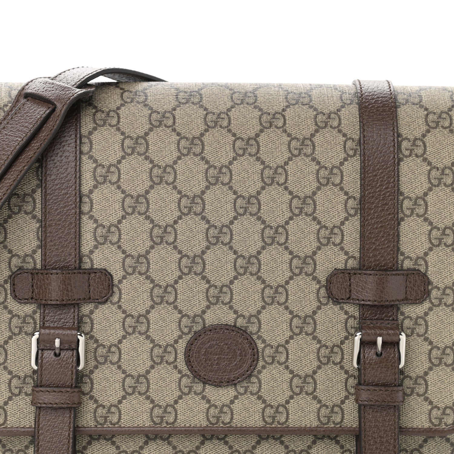 Gucci GG Supreme Monogram Textured Dollar Calfskin Retro Interlocking G Flap Messenger Bag Beige Ebony New Acero 8 of 11