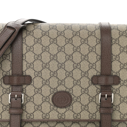 Gucci GG Supreme Monogram Textured Dollar Calfskin Retro Interlocking G Flap Messenger Bag Beige Ebony New Acero 8 of 11