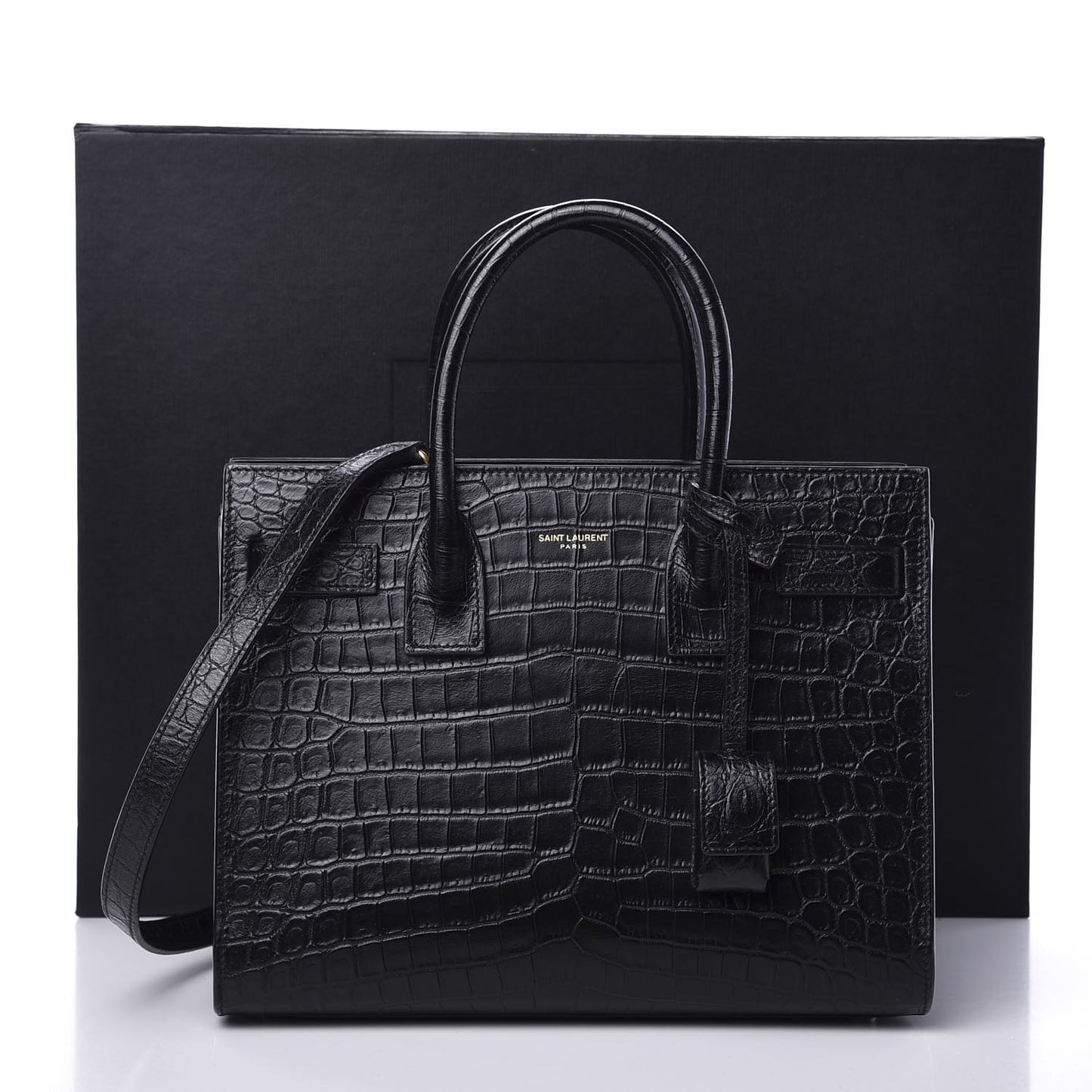 Calfskin Crocodile Embossed Baby Sac De Jour Black