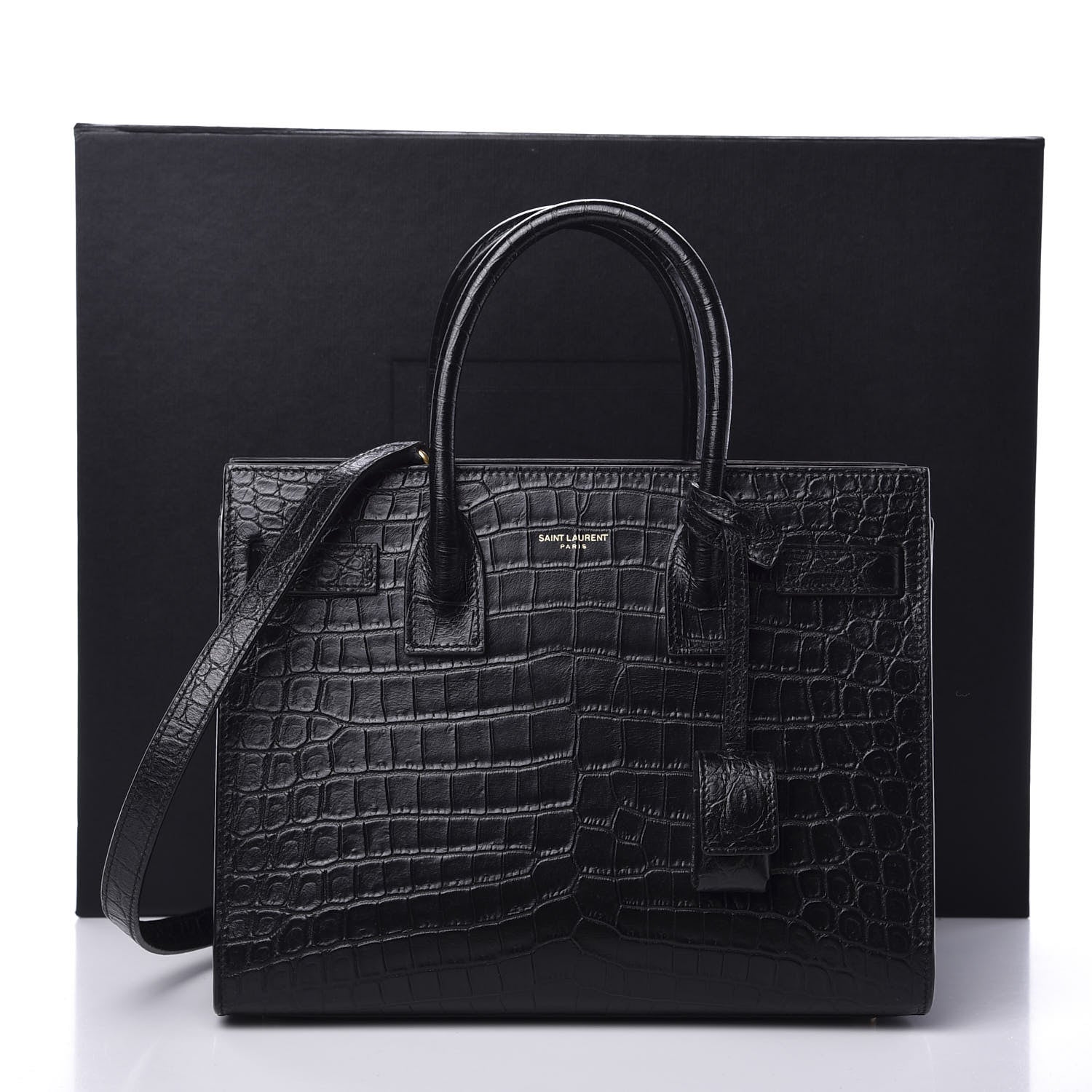 Saint Laurent Calfskin Crocodile Embossed Baby Sac De Jour Black 11 of 11