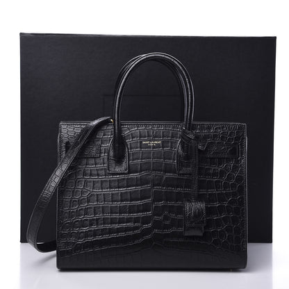 Saint Laurent Calfskin Crocodile Embossed Baby Sac De Jour Black 11 of 11