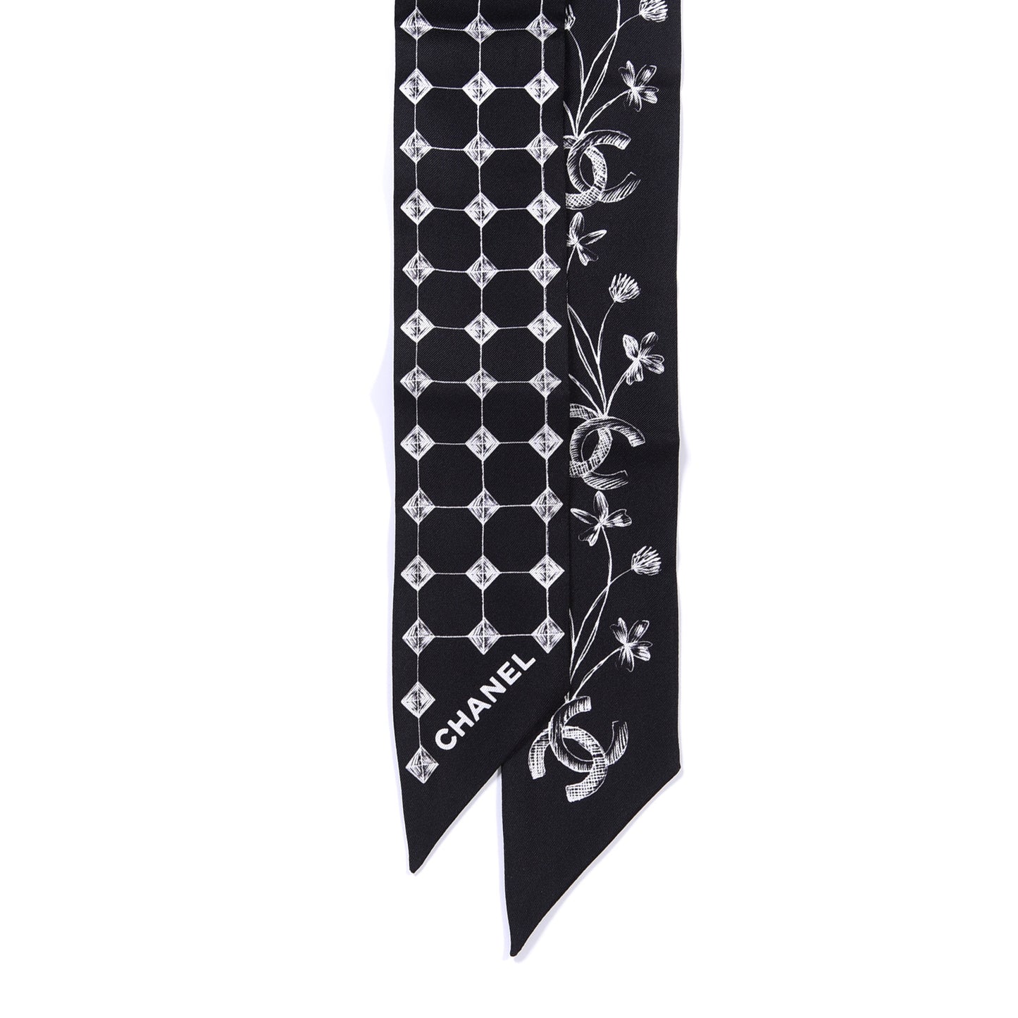 Silk CC Slim Bandeau Scarf Black White