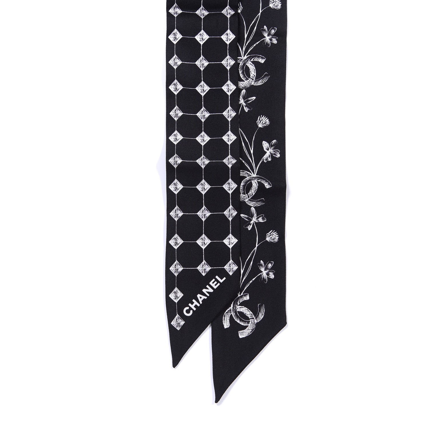Chanel Silk CC Slim Bandeau Scarf Black White 2 of 3