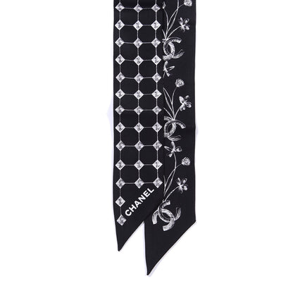 Chanel Silk CC Slim Bandeau Scarf Black White 2 of 3