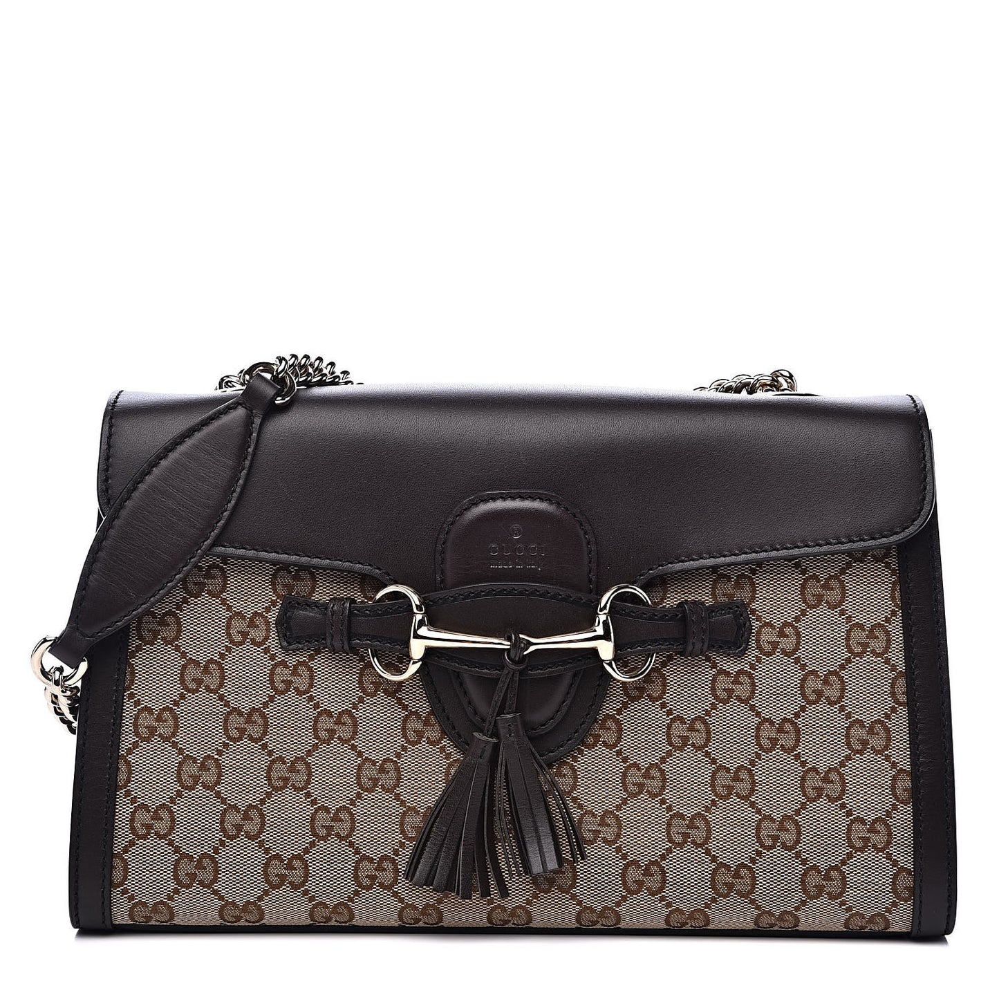 Monogram Margaux Calfskin Medium Emily Chain Shoulder Bag Beige Ebony Cocoa