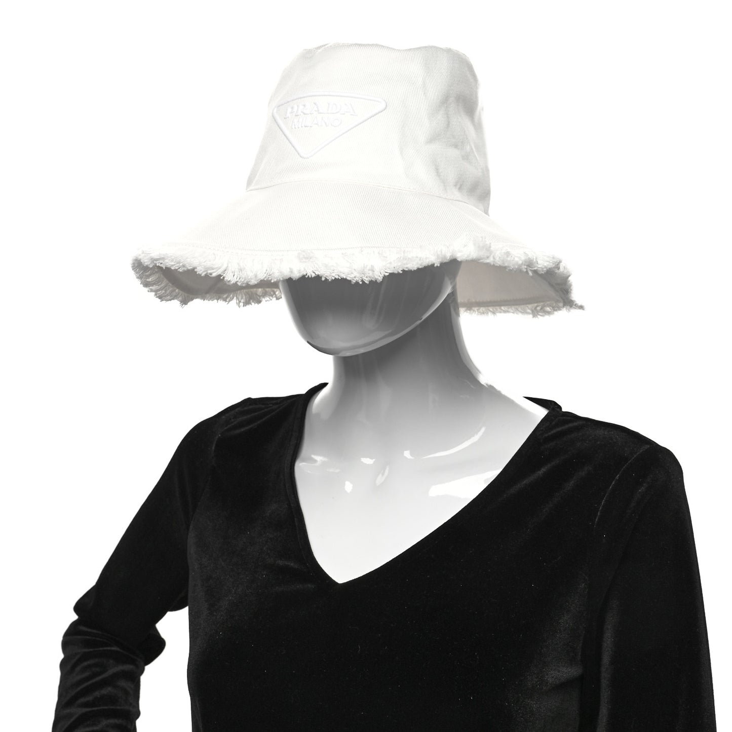 Drill Nylon Triangle Logo Embroidered Womens Wide Brim Hat M White