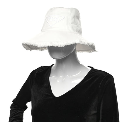 Prada Drill Nylon Triangle Logo Embroidered Womens Wide Brim Hat M White 2 of 8