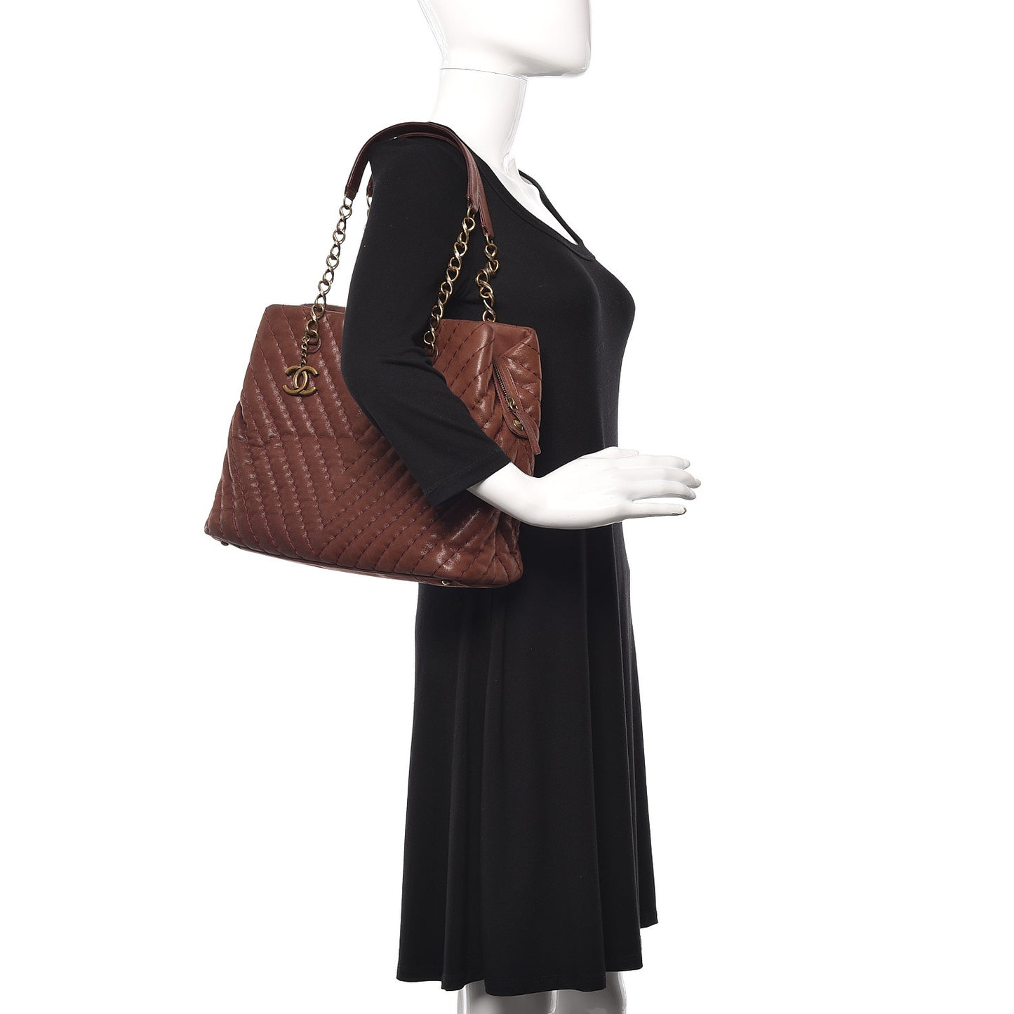 Iridescent Calfskin Chevron Quilted Surpique Tote Burgundy