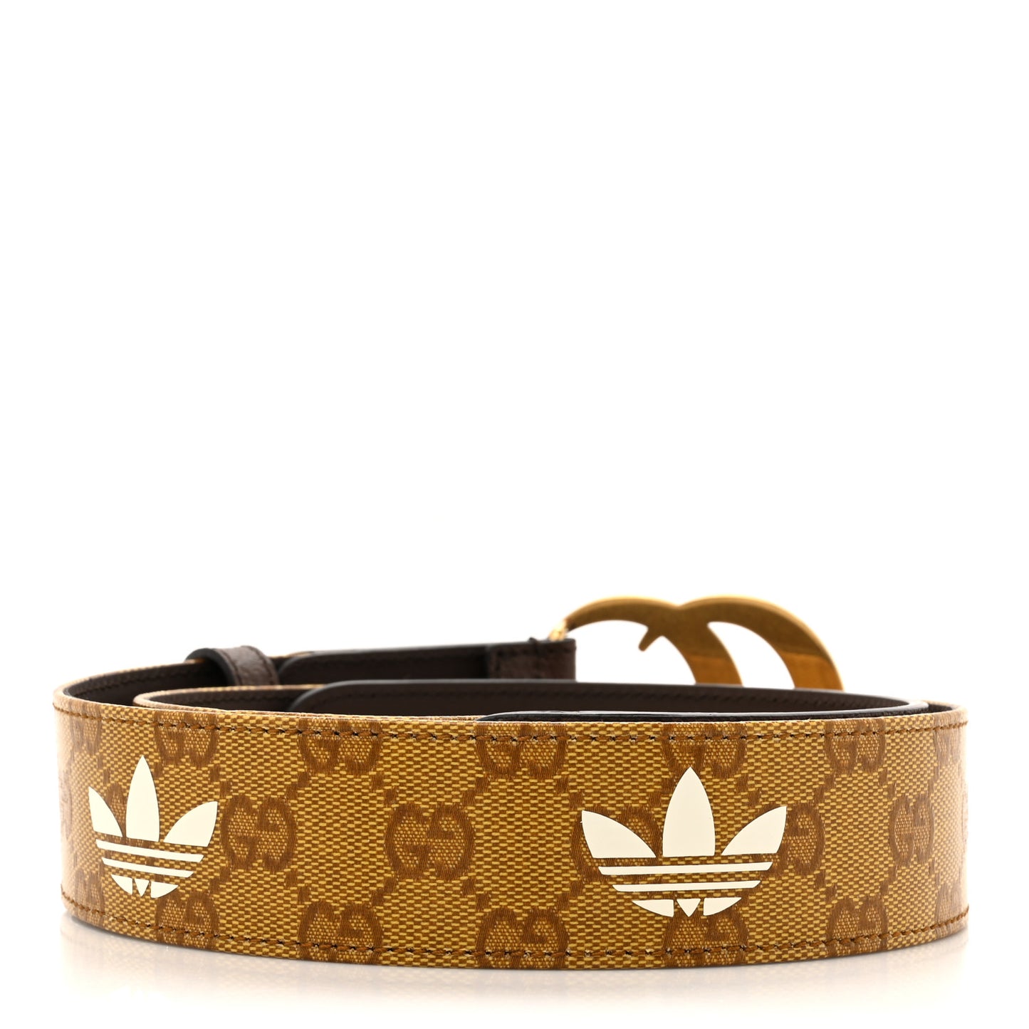 X ADIDAS Canvas Calfskin Double G 40mm Belt 85 34 Brown