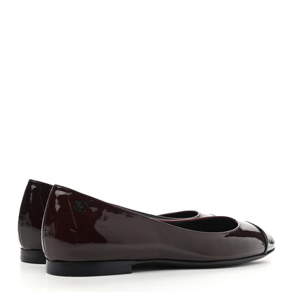 Chanel Patent CC Cap Toe Ballerina Flats 36.5 Navy Burgundy 4 of 8