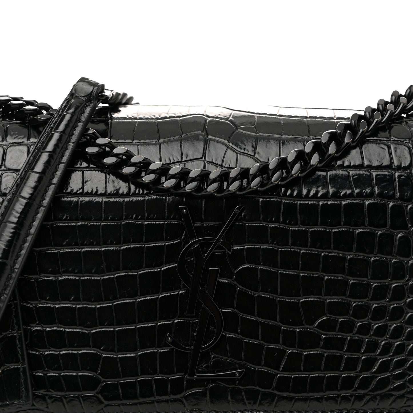 Calfskin Crocodile Embossed Medium Monochrome Monogram Sunset Black