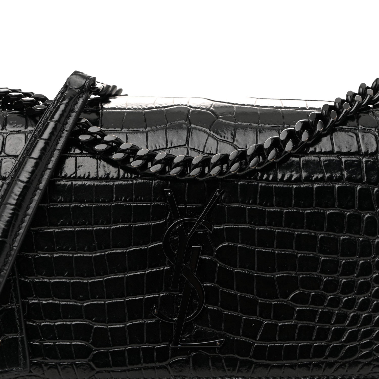 Saint Laurent Calfskin Crocodile Embossed Medium Monochrome Monogram Sunset Black 8 of 12