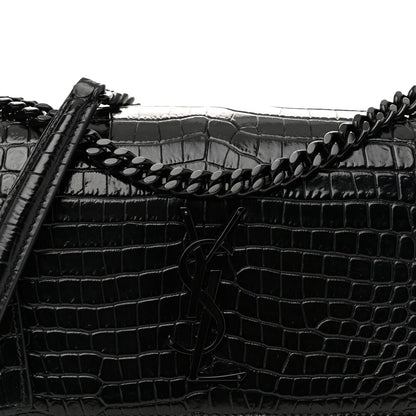 Saint Laurent Calfskin Crocodile Embossed Medium Monochrome Monogram Sunset Black 8 of 12
