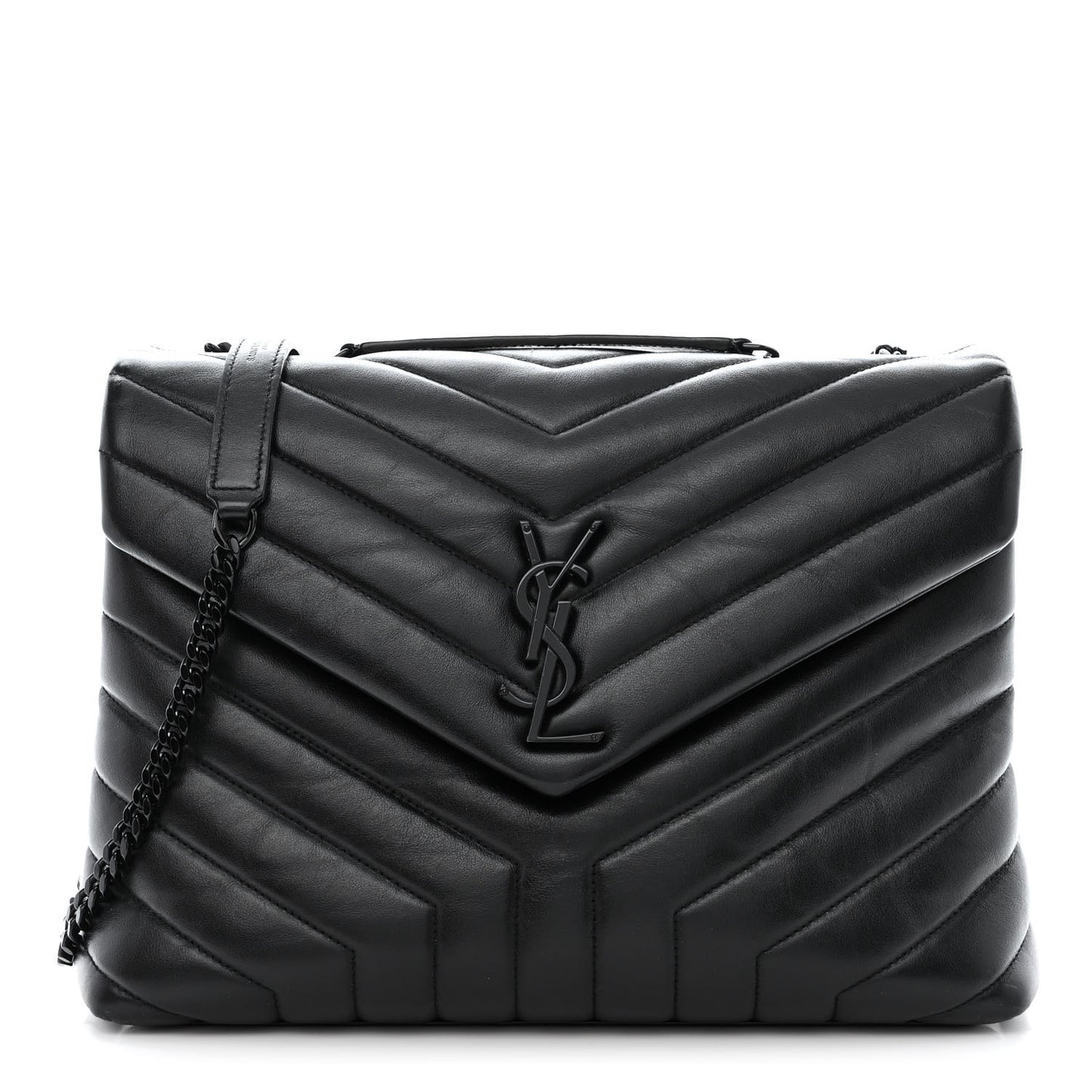 Calfskin Y Quilted Monogram Monochrome Medium Loulou Chain Satchel Black