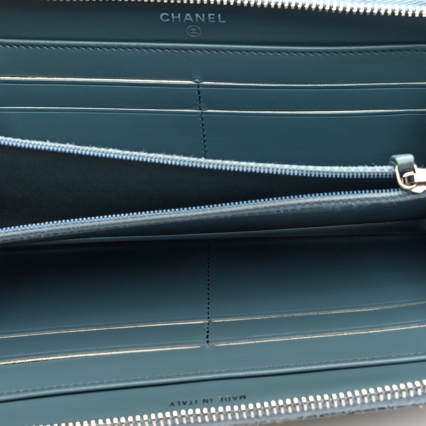 Lambskin Camellia Studded Medium Gusset Zip Around Wallet Light Blue