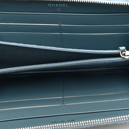 Chanel Lambskin Camellia Studded Medium Gusset Zip Around Wallet Light Blue 5 of 7