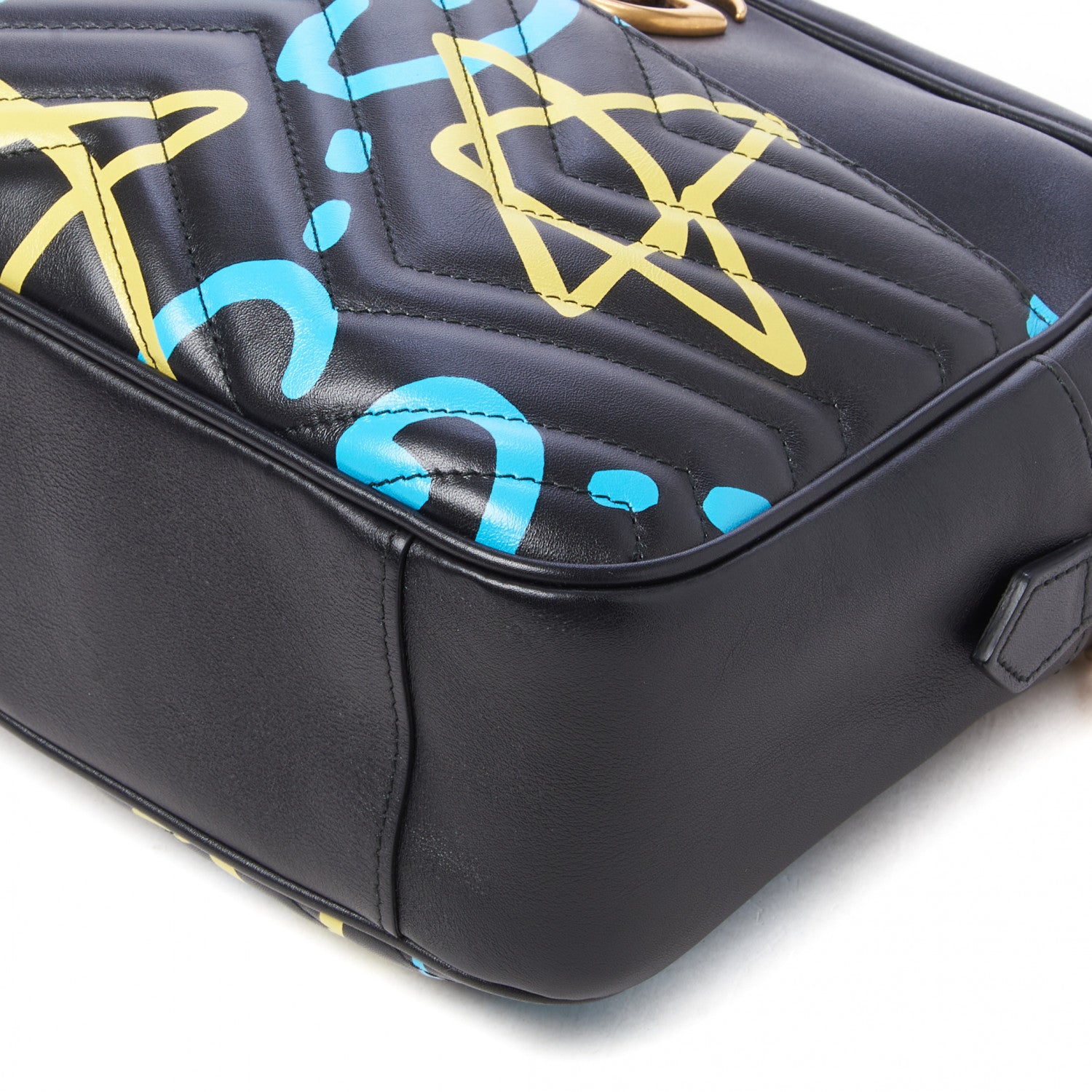 Gucci Calfskin Matelasse GucciGhost Medium GG Marmont Chain Shoulder Bag Black New Acquamarine 8 of 11