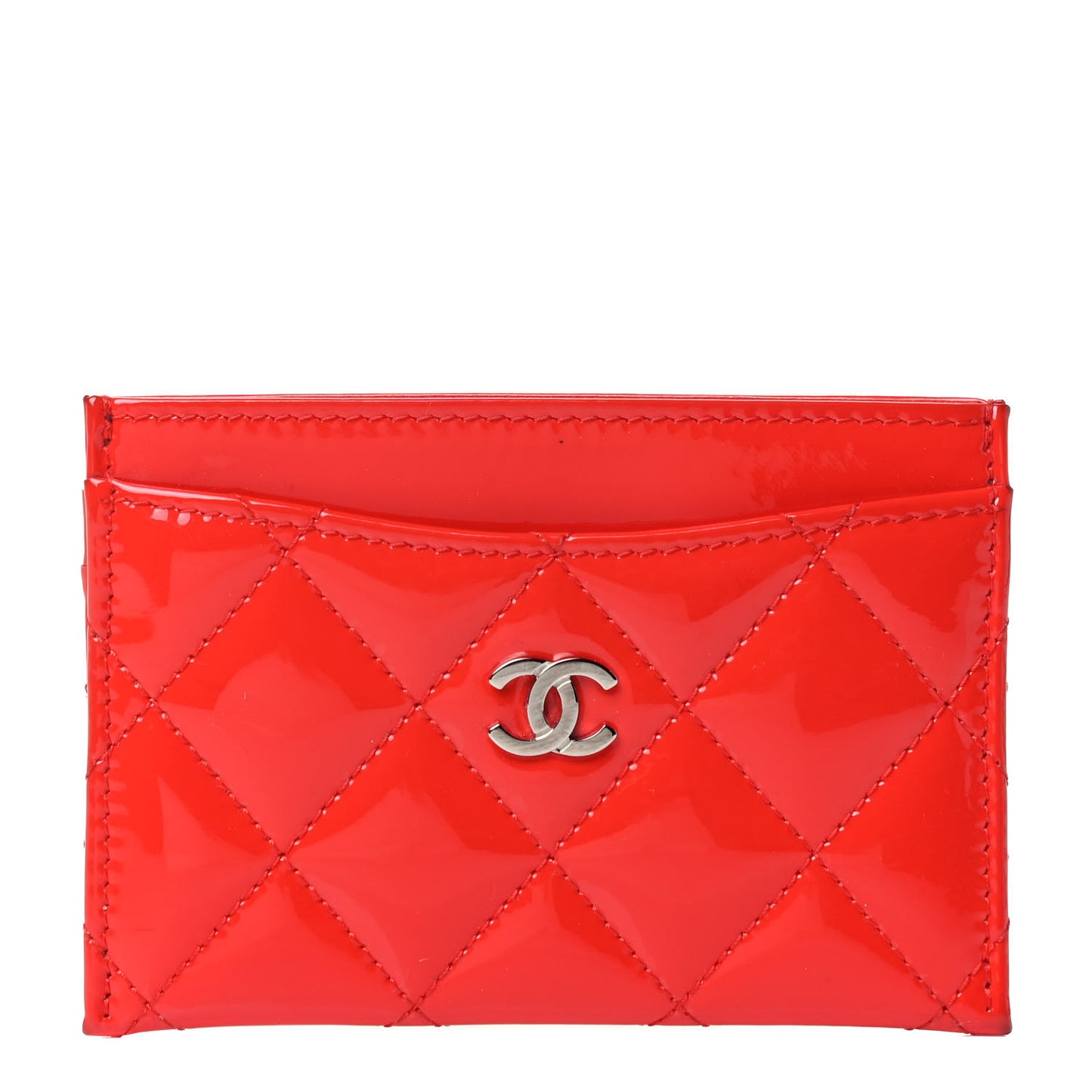 Patent Quilted Card Holder Red