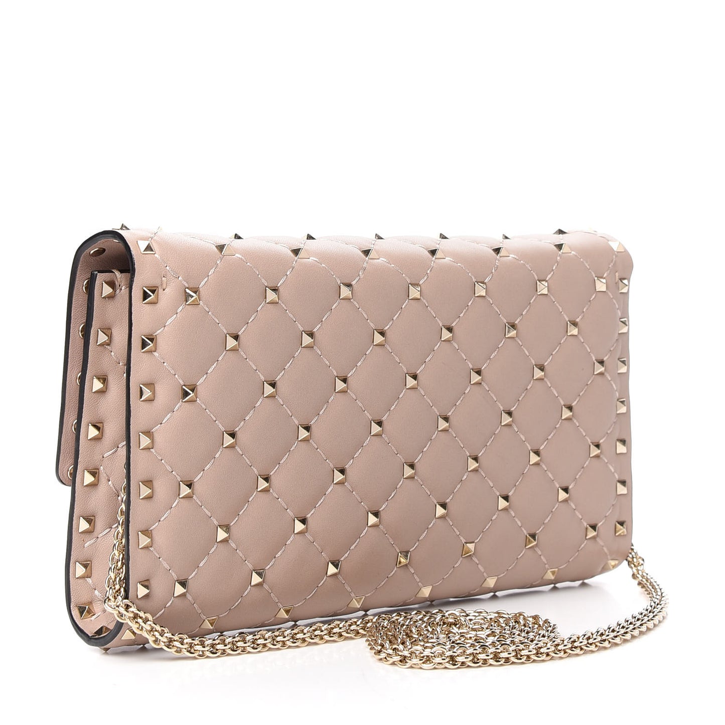 Lambskin Rockstud Spike Wallet on Chain Poudre