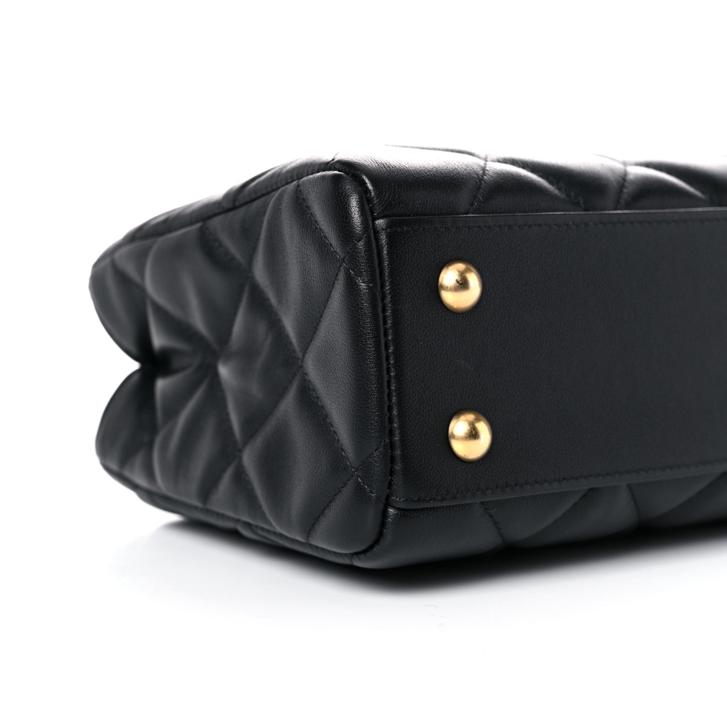 Calfskin Quilted Lady Handle Clutch Tote Black