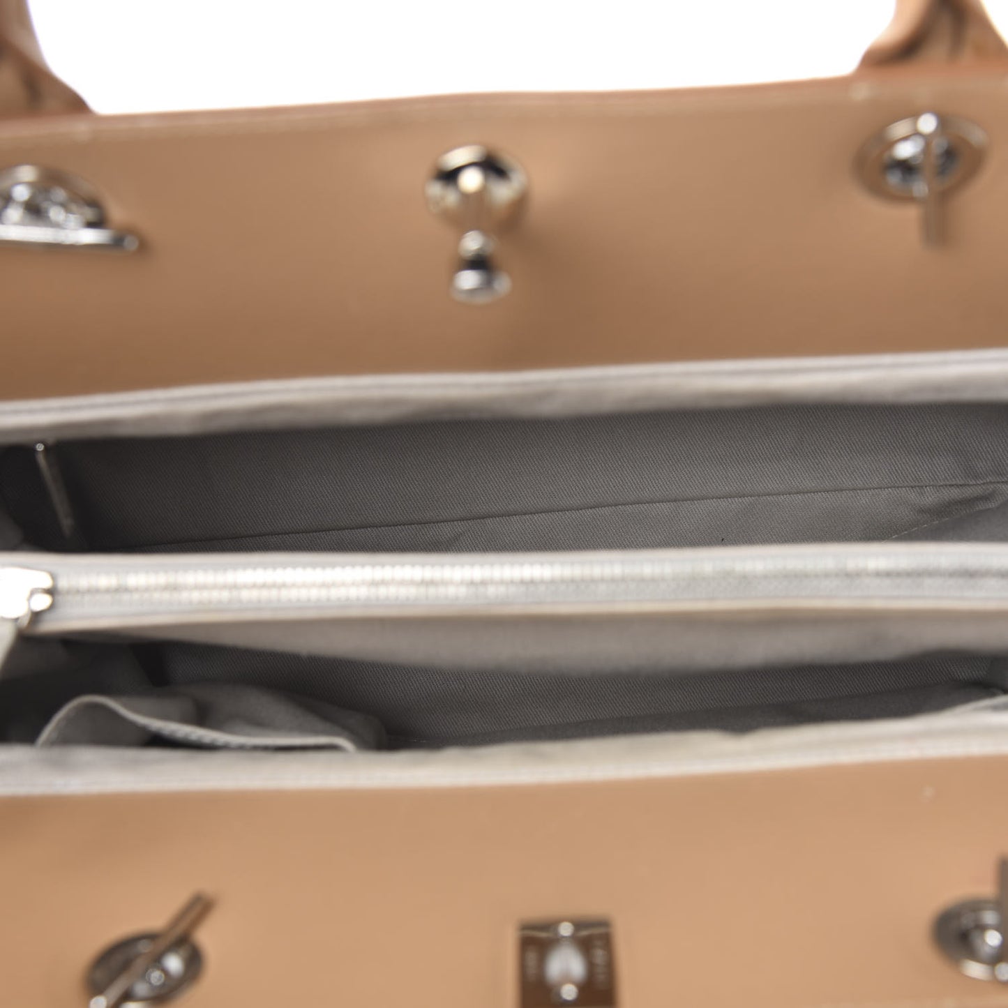 Aged Calfskin Quilted Be CC Tote Beige