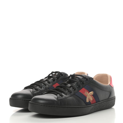 Gucci Miro Soft Calfskin Laminated Ayers Web Bee Embroidered Mens Ace Sneakers 6.5 Black Red Flame Night 3 of 11