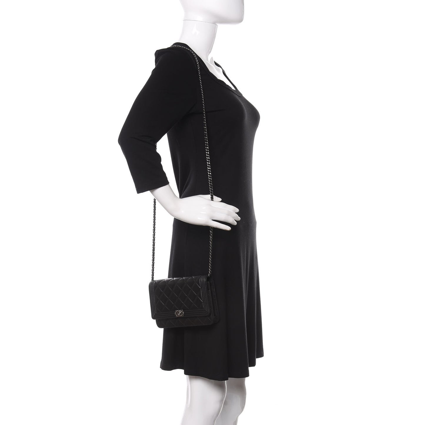 Lambskin Quilted Boy Wallet On Chain WOC Black