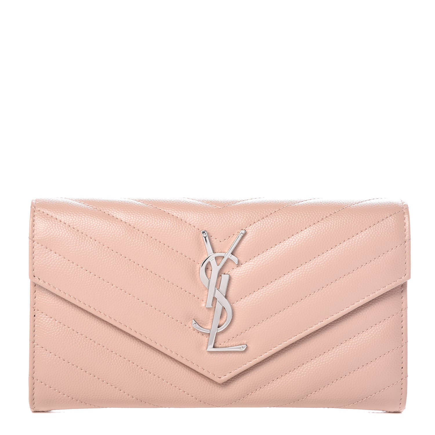 Saint Laurent Grain De Poudre Matelasse Chevron Monogram Flap Wallet Pale Pink 1 of 7