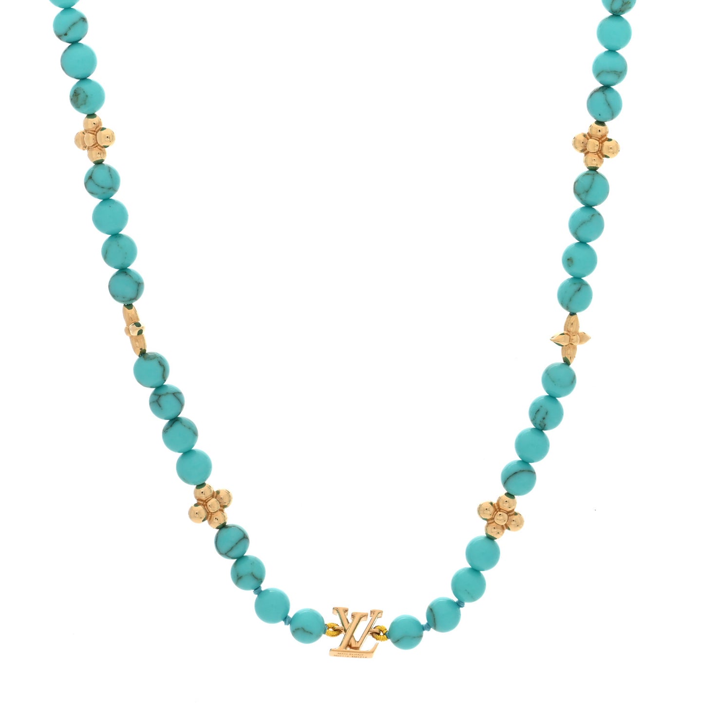 Metal Resin My LV Pearl Necklace Turquoise