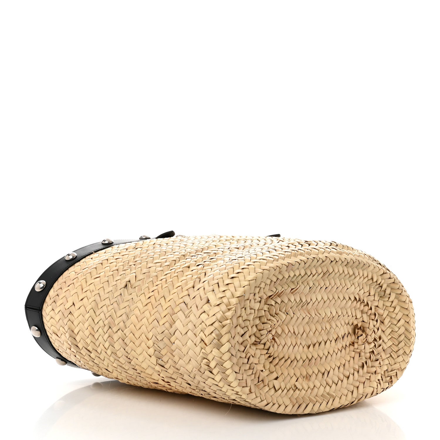Celine Raffia Calfskin Studs Basket Shoulder Bag Tote Black 4 of 10