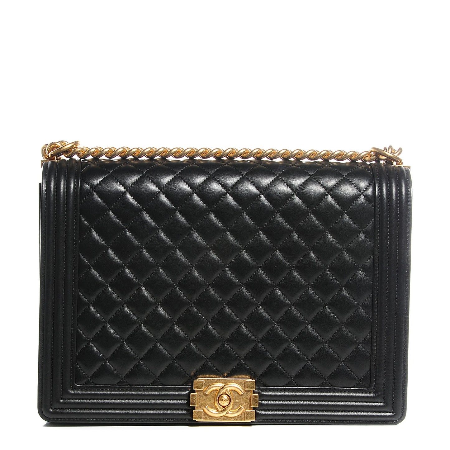 Lambskin Quilted Large Boy Flap Black