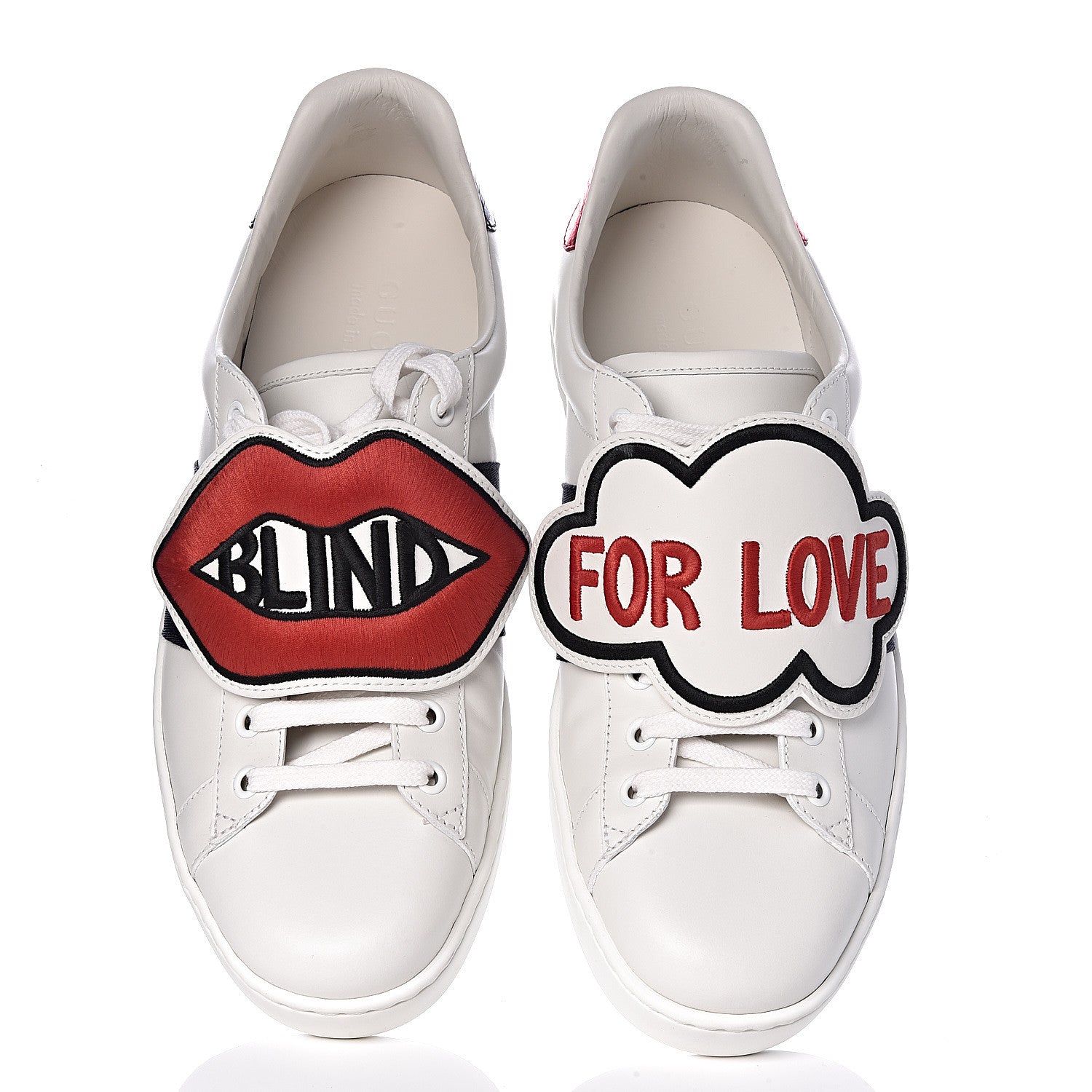 Gucci Calfskin Ayers Web Blind for Love Embroidered Mens Ace Sneakers 8 White 11 of 12
