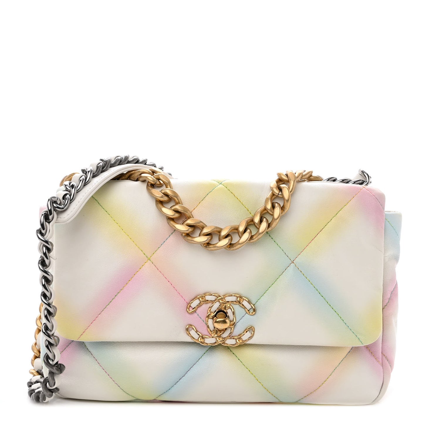 Printed Goatskin Quilted Medium Chanel 19 Flap White Multicolor