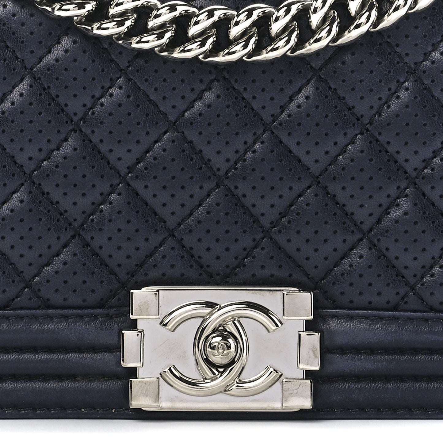 Lambskin Perforated Medium Boy Flap Navy