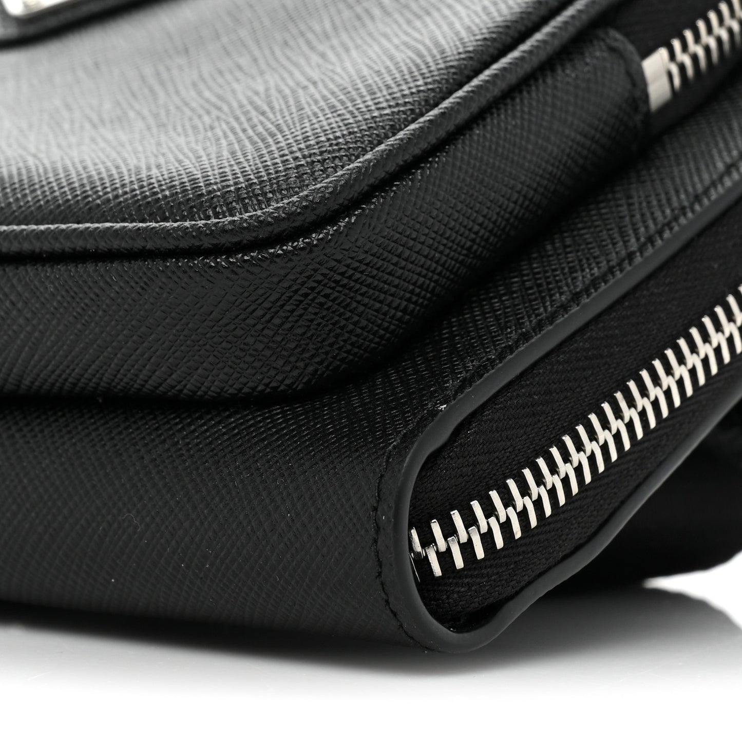 Saffiano Travel Double Zip Crossbody Belt Bag Black