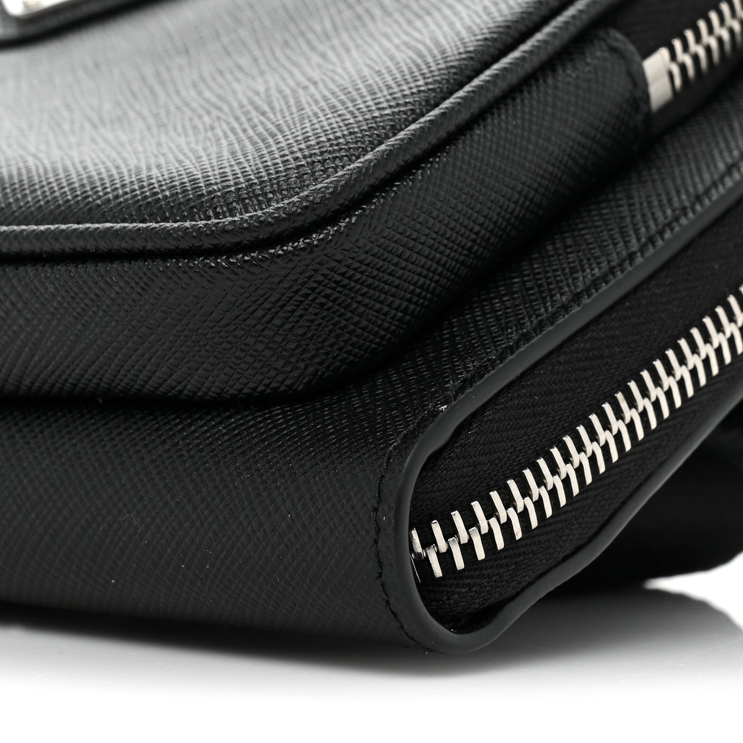 Prada Saffiano Travel Double Zip Crossbody Belt Bag Black 8 of 9