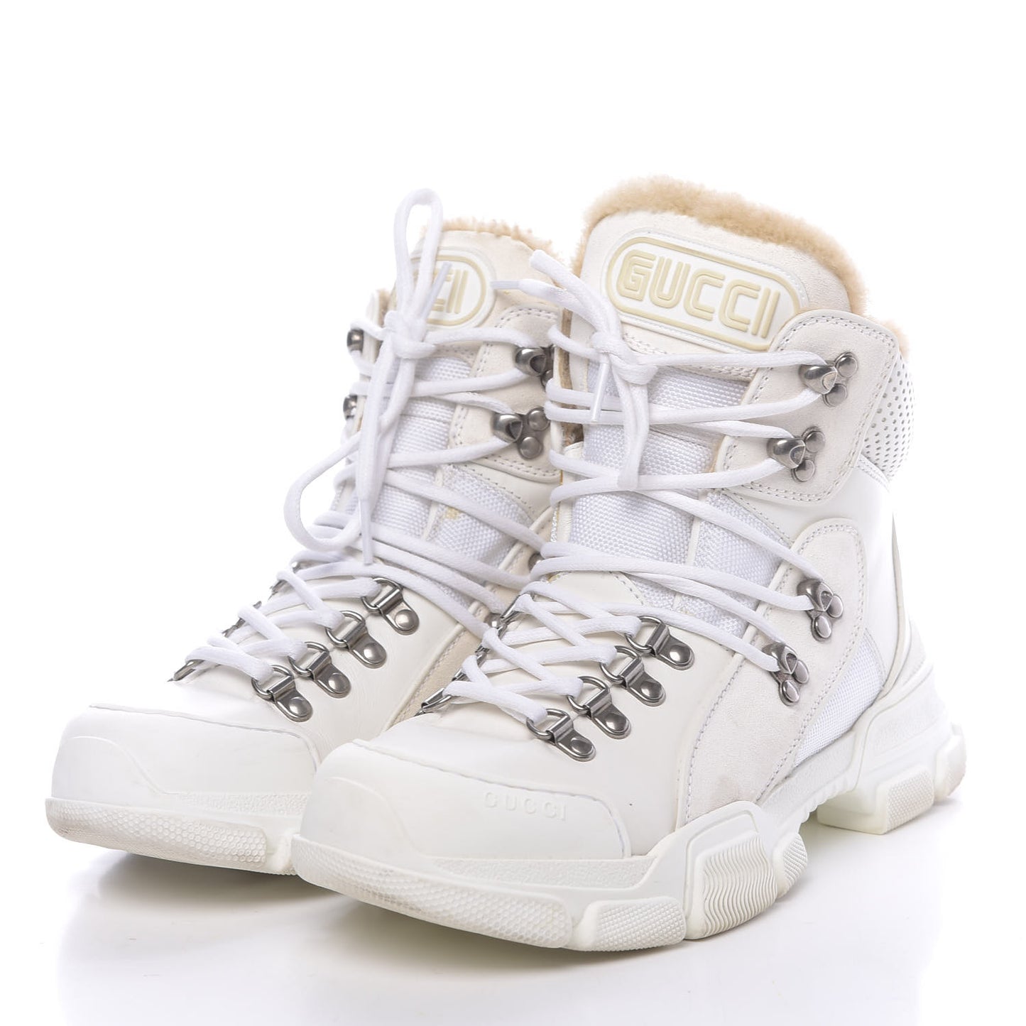X SEGA Calfskin Suede Shearling Technical Canvas Womens Flashtrek High-Top Sneakers 37 Great White