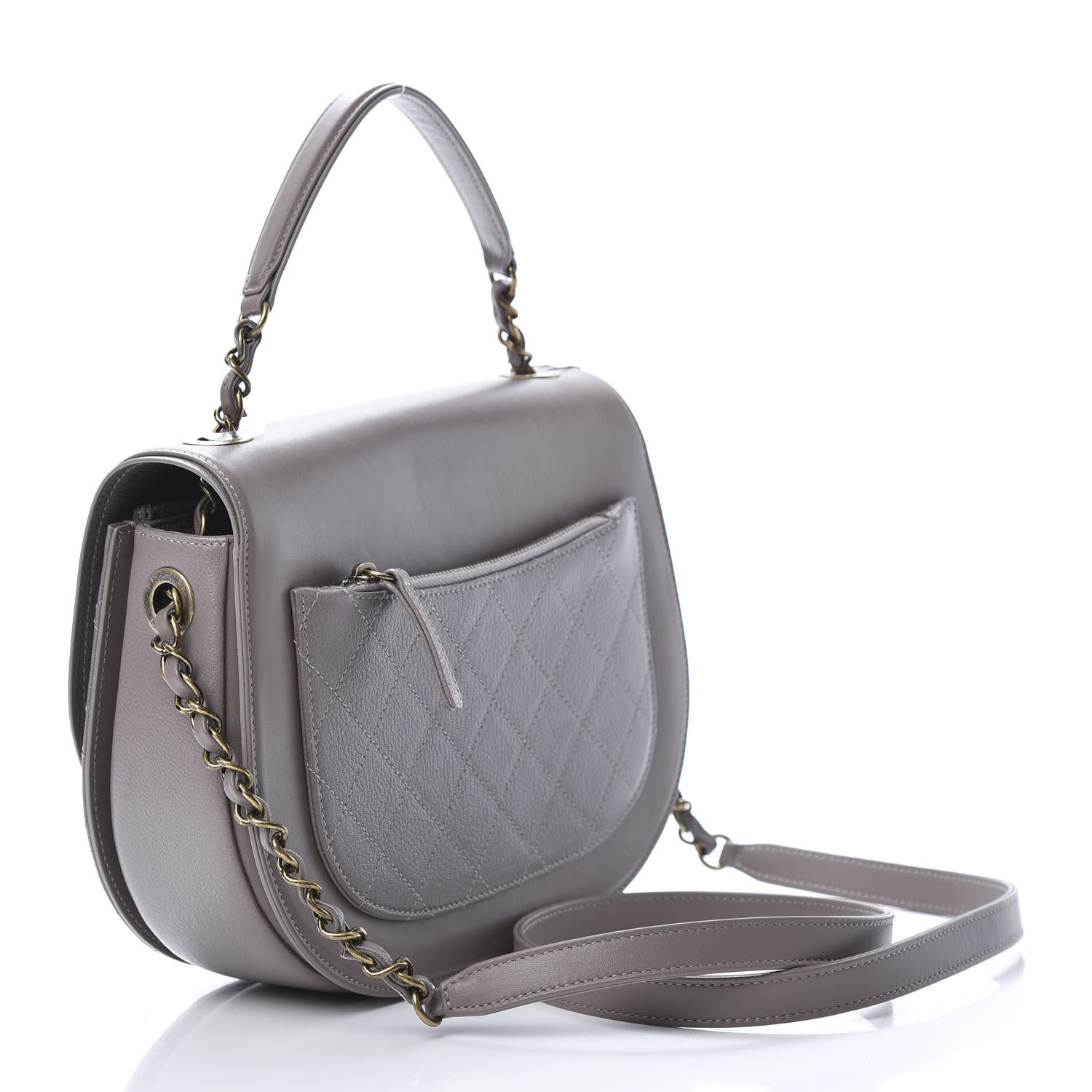 Chanel Shiny Calfskin Goatskin Quilted Medium Coco Curve Messenger Flap Grey 3 of 11