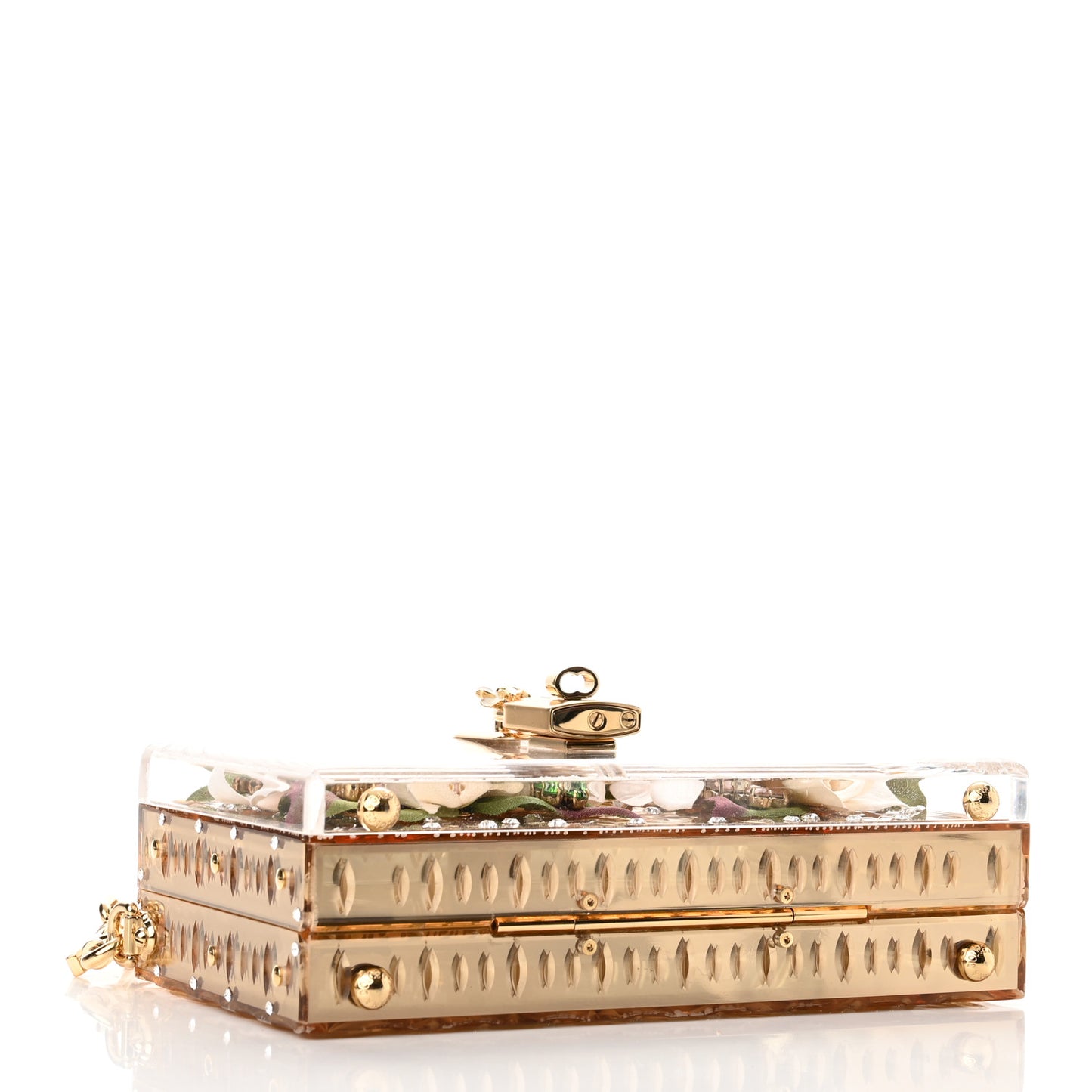 Metallic Plexiglass Crystal Embellished Shoulder Bag Gold