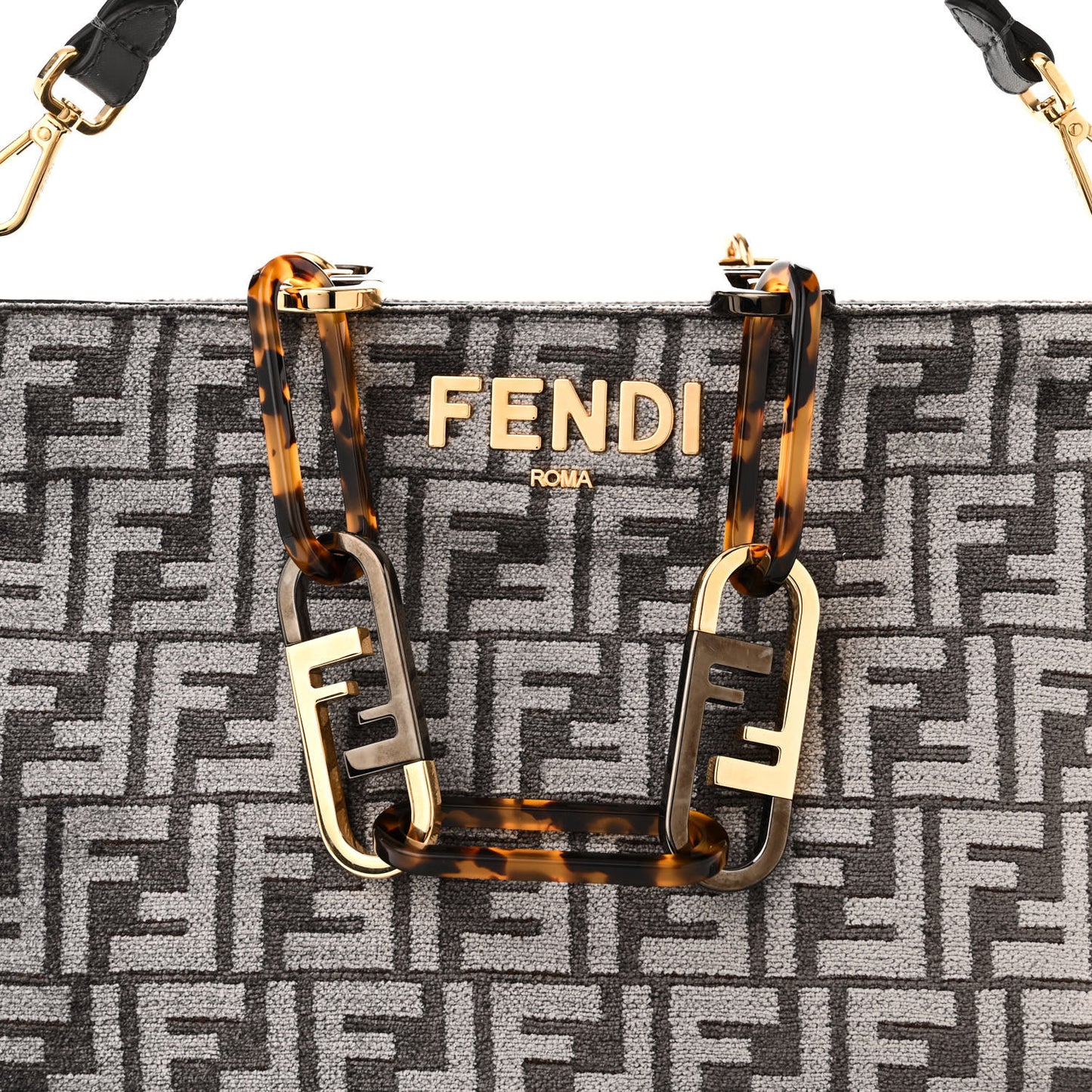 Chenille Vitello Seta Plexiglass FF Fendi O'Lock Zipper Anthracite Asfalto