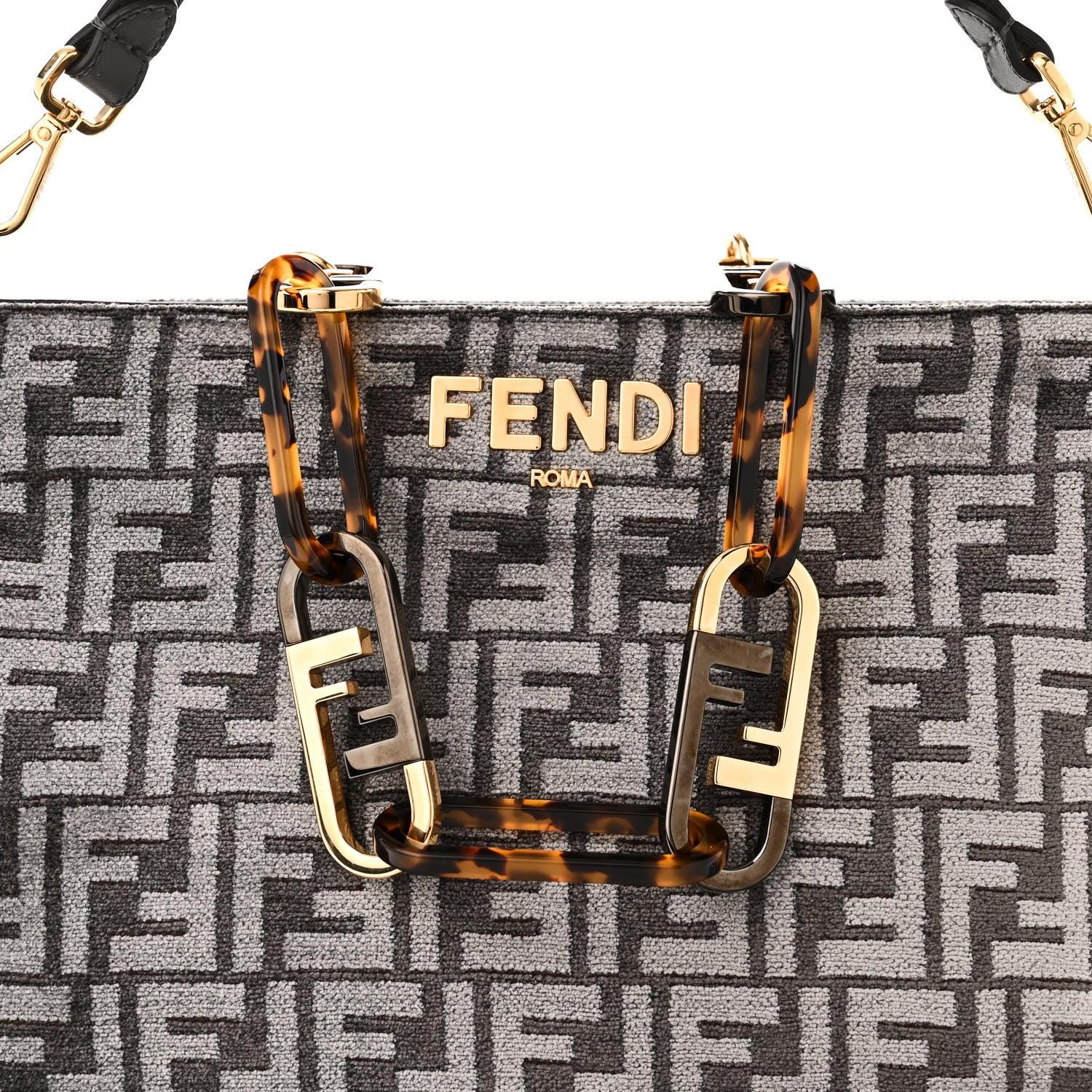 Fendi Chenille Vitello Seta Plexiglass FF Fendi O'Lock Zipper Anthracite Asfalto 9 of 11