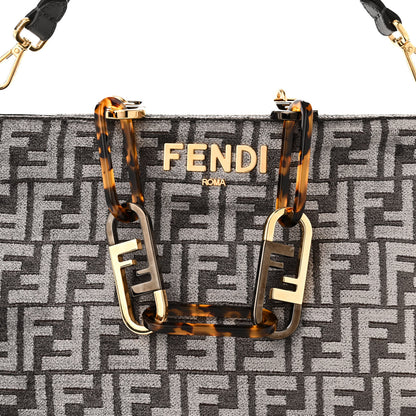 Fendi Chenille Vitello Seta Plexiglass FF Fendi O'Lock Zipper Anthracite Asfalto 9 of 11