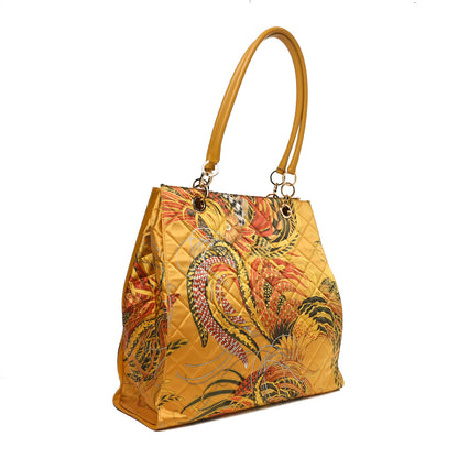 Salvatore Ferragamo Silk Quilted Printed Gancini Tote Gold Multicolor 3 of 10