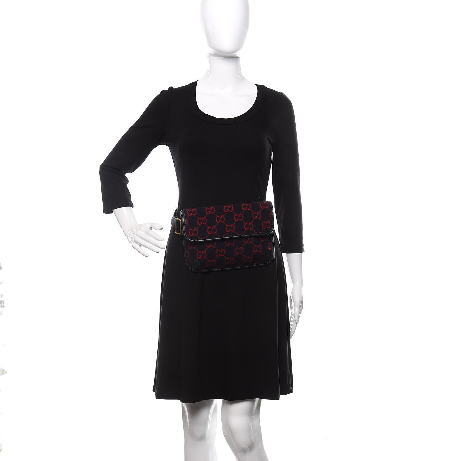 Gucci Covered Wool GG Monogram Slim Belt Bag Navy Red 2 of 12