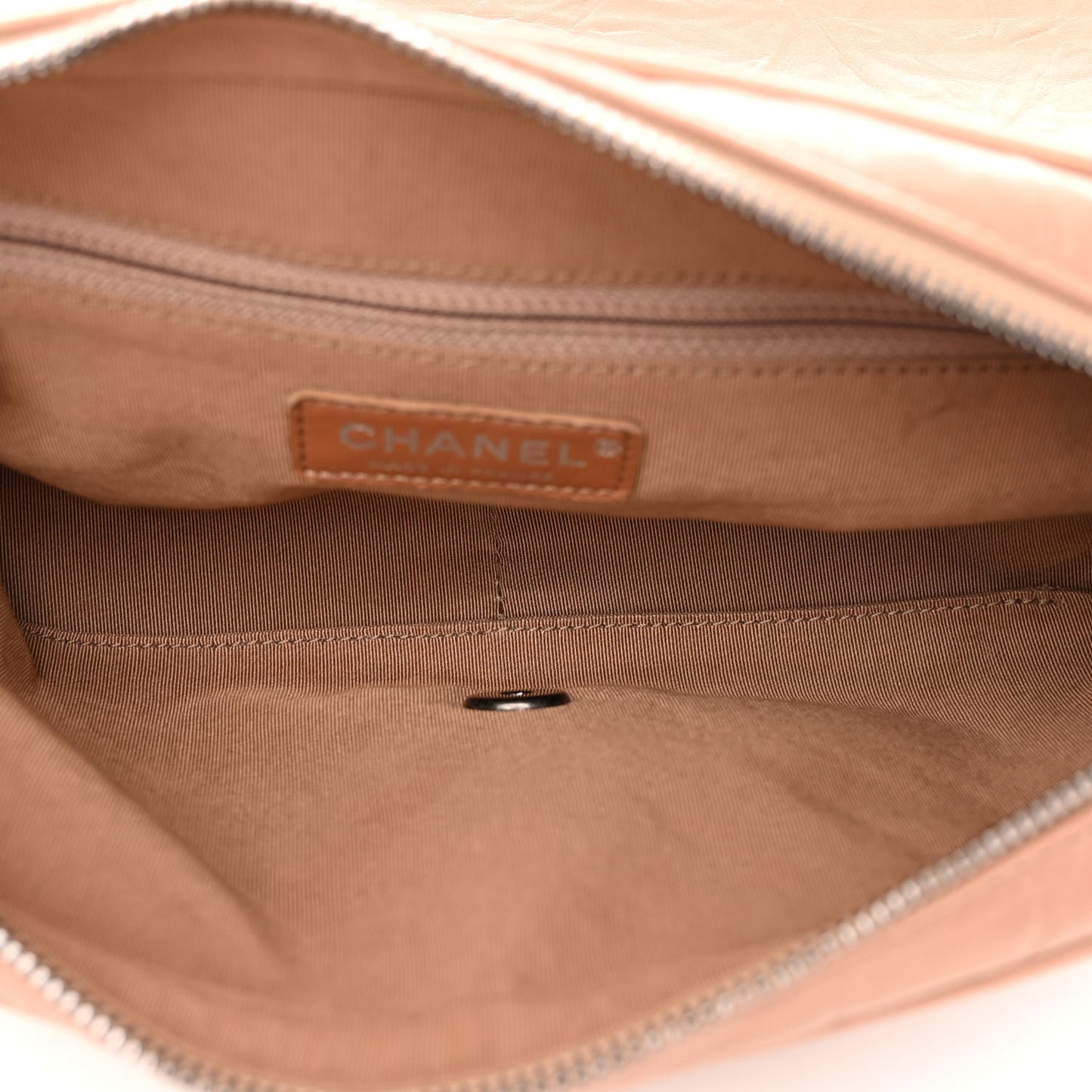 Crumpled Calfskin Quilted Medium Casual Rock Flap Beige